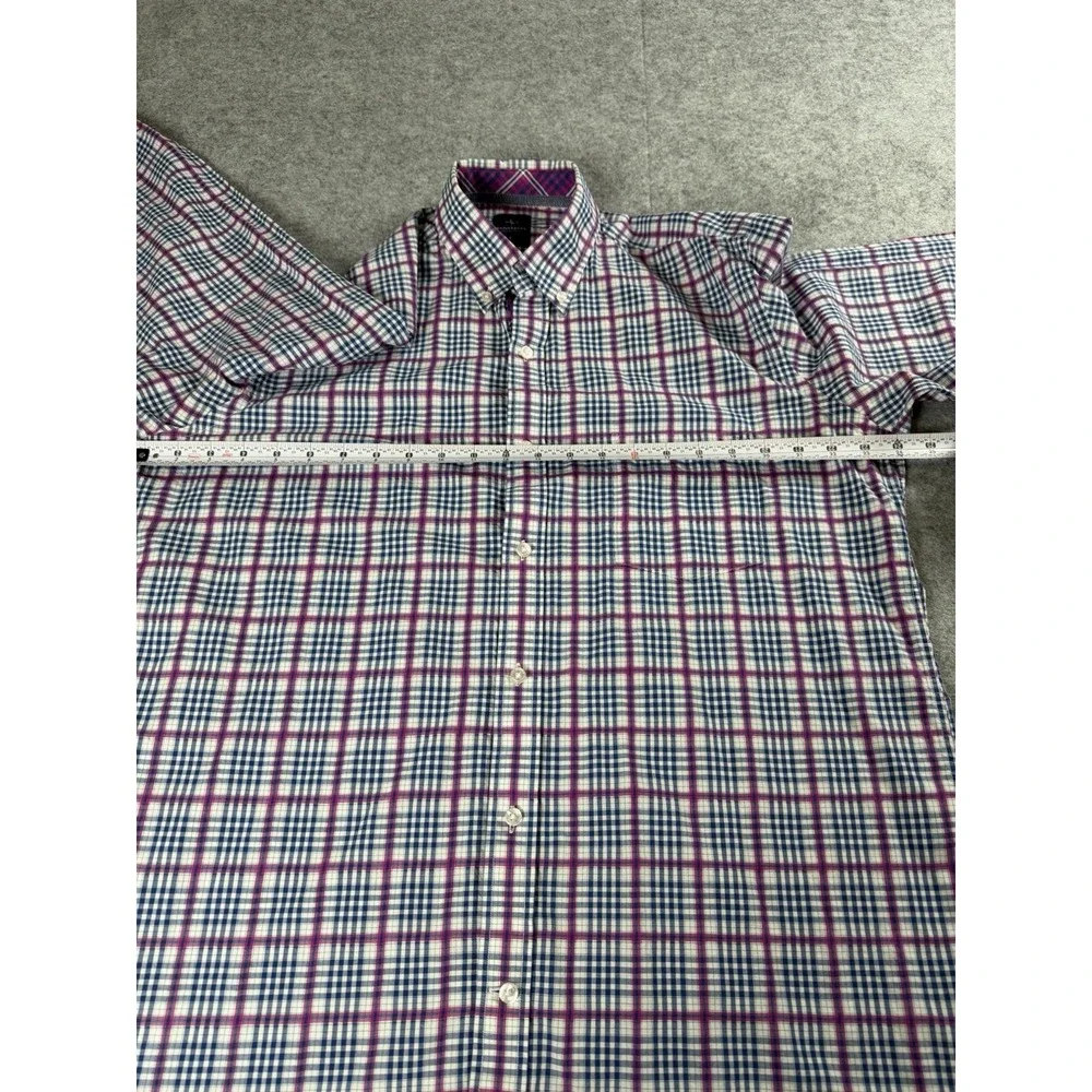 Tailorbyrd Men's L Blue/Pink Button Down Long Sleeve Flip Cuff Plaid Shirt